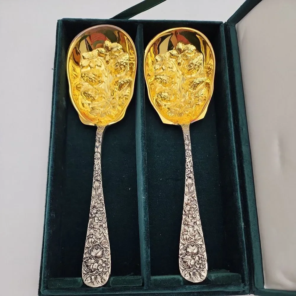 Neiman Marcus Godinger Silver‎ Art Company Ltd. Strawberry Service Spoon Box Set